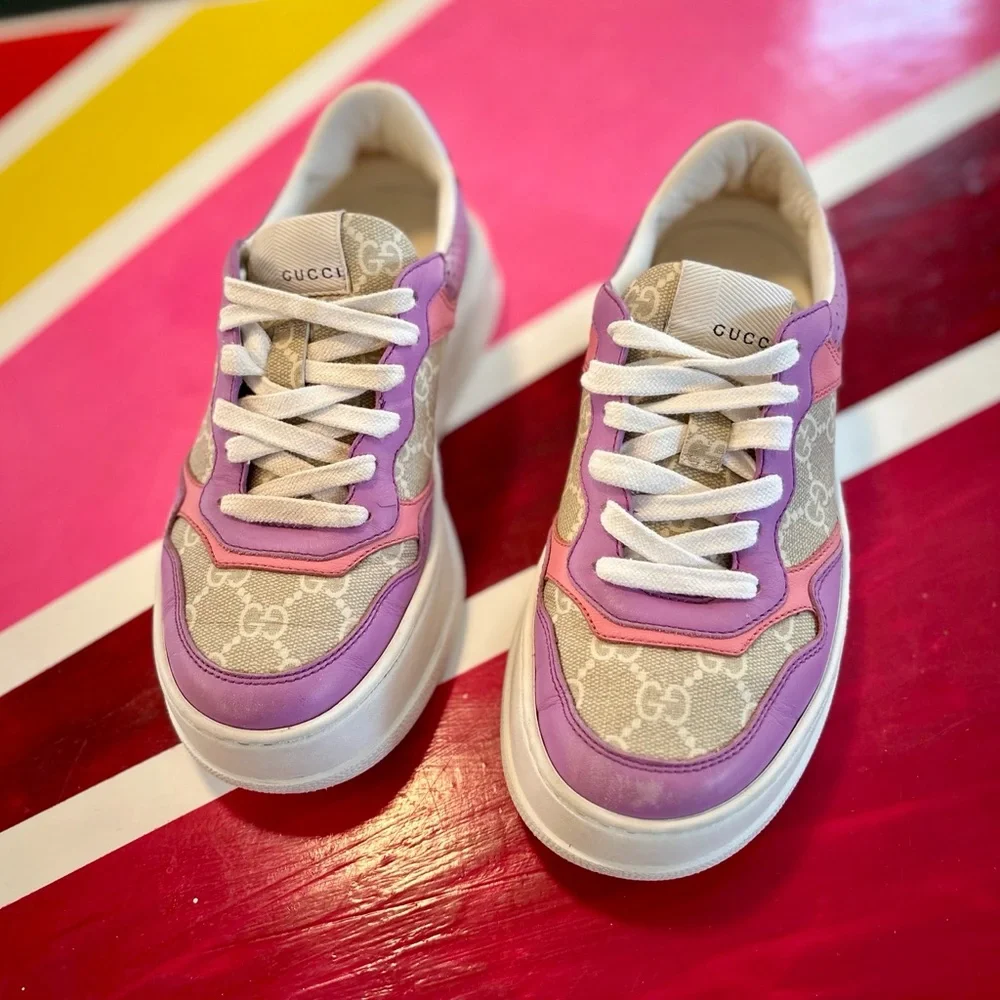 Gucci Pink & Lilac Platform Low-Top Sneaker - Picture 3 of 14
